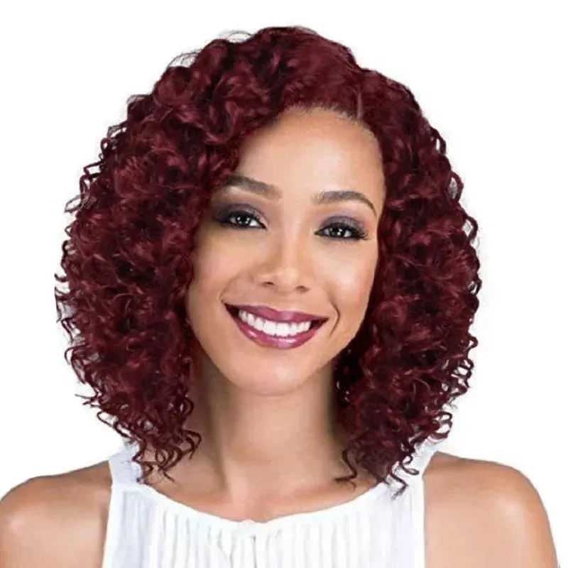 Synthetic Afro Curly Wigs for Women Wave African American Wig with Side Bangs Natural Hairstyles Soft Full Hair Replacement Wigs