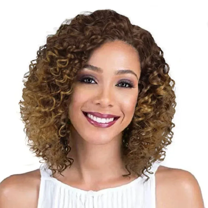 Synthetic Afro Curly Wigs for Women Wave African American Wig with Side Bangs Natural Hairstyles Soft Full Hair Replacement Wigs