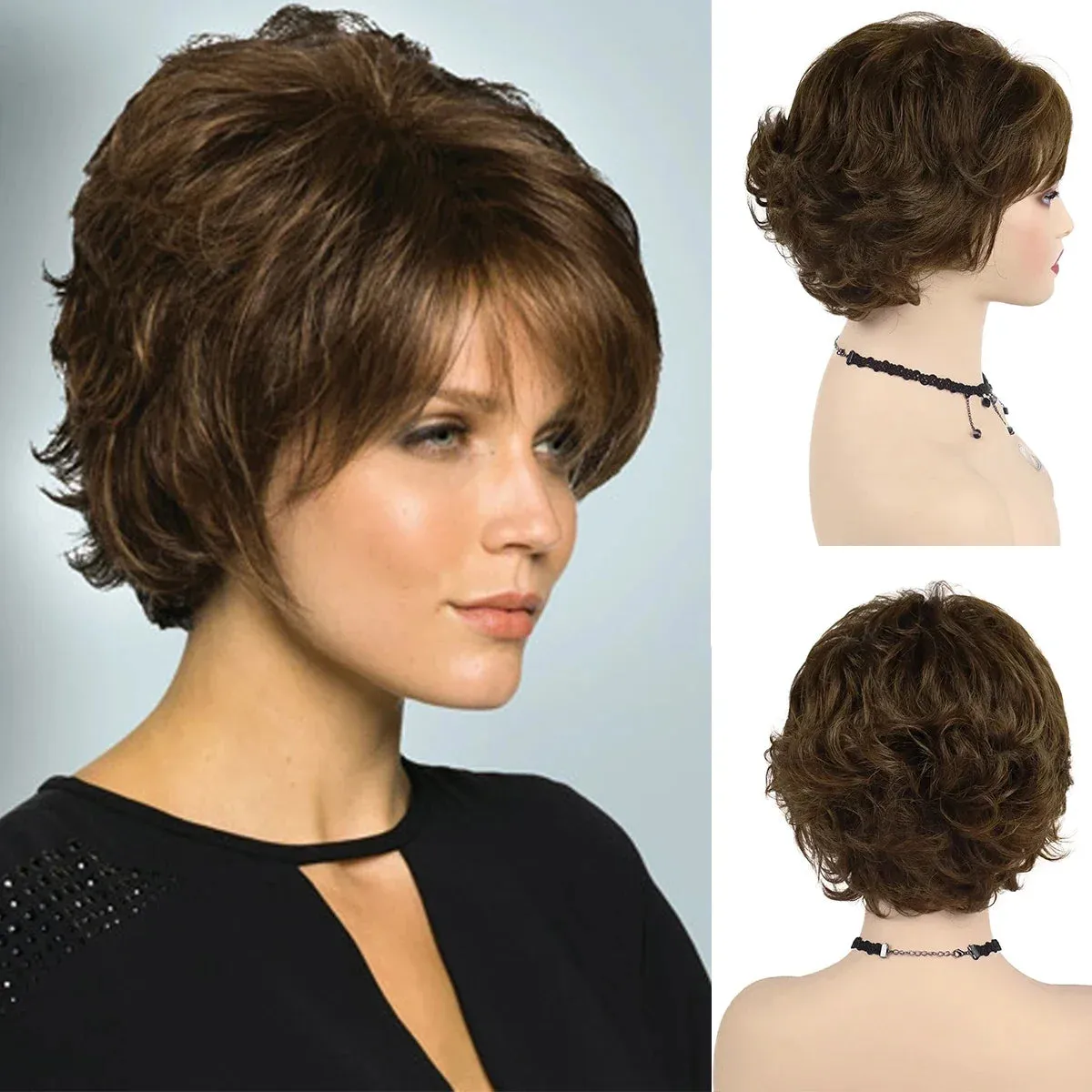 Synthetic Short Curly Wigs for Women Natural Hair Wig Highlight High Quality Mother Gift 80s Mommy Older Lady Outfits